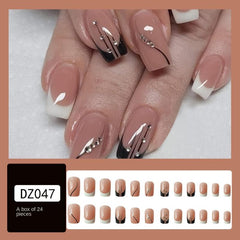24 Pcs Pink Ballet False Nails With Glue