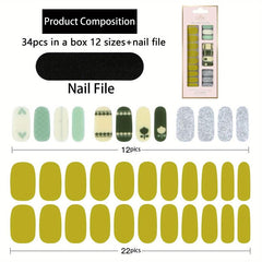 34 Pcs Nail Stickers Fashionable Self Adhesive Decal For Women And Girls