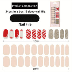 34 Pcs Nail Stickers Fashionable Self Adhesive Decal For Women And Girls