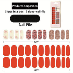 34 Pcs Nail Stickers Fashionable Self Adhesive Decal For Women And Girls
