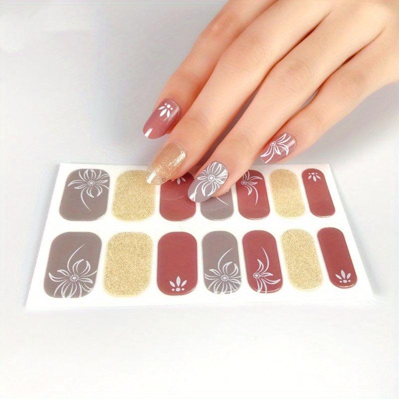 14pcs Heart Flower Nail Polish Sticker Self Adhesive Nail Strips