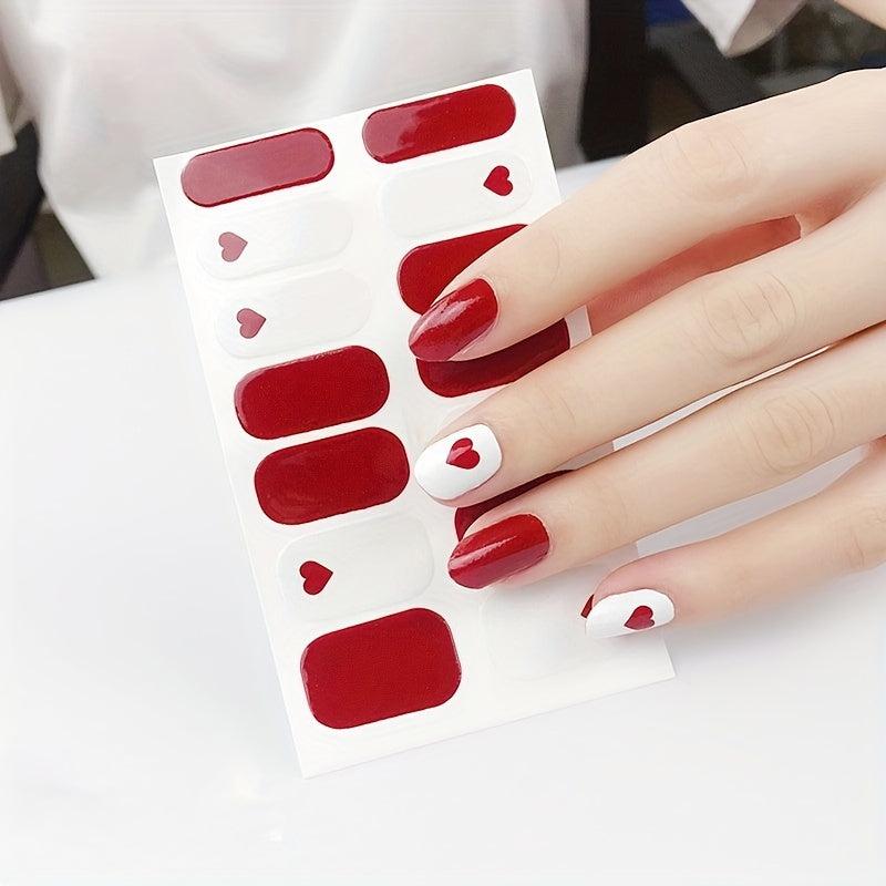 14pcs Heart Flower Nail Polish Sticker Self Adhesive Nail Strips