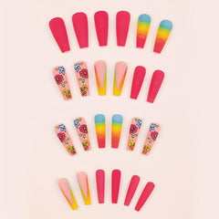24pcs Gradient Flower Design Press On Nails Long Acrylic False Nails for Women