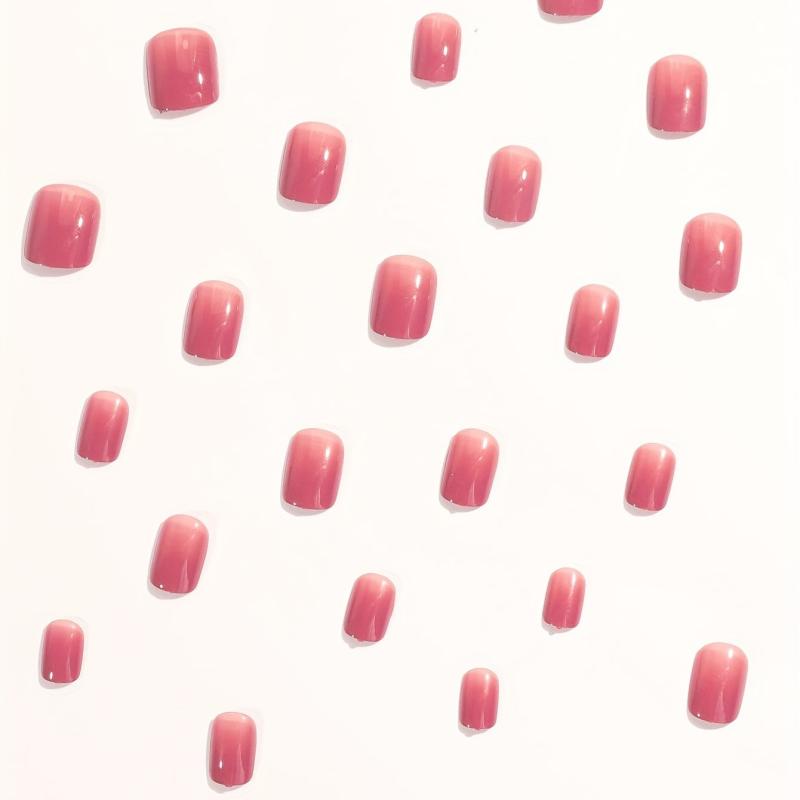 24pcs Hot Pink Press On Nails Full Cover Short Square False Nails for Daily Wear