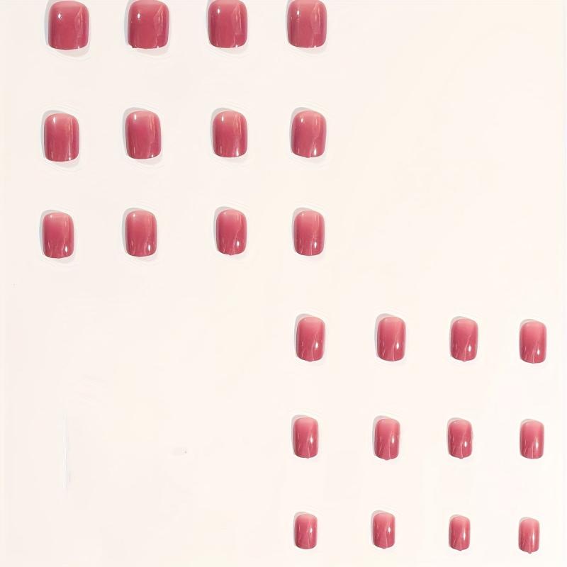 24pcs Hot Pink Press On Nails Full Cover Short Square False Nails for Daily Wear