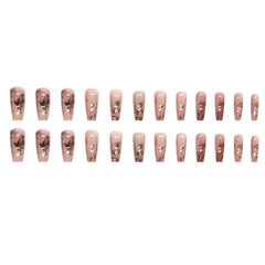 24 pcs Rose Pattern Long False Nails with Glue Stickers