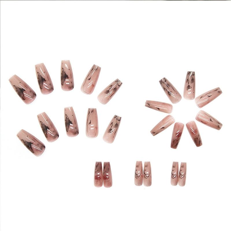 24 pcs Rose Pattern Long False Nails with Glue Stickers
