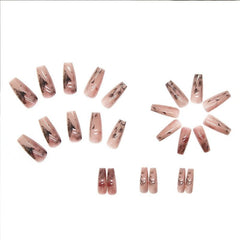 24 pcs Rose Pattern Long False Nails with Glue Stickers
