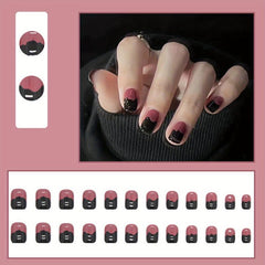24pcs Short Square False Nails Caramel Amber Cartoon Heart Various Styles