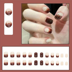 24pcs Short Square False Nails Caramel Amber Cartoon Heart Various Styles