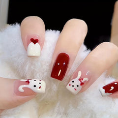24pcs Short Square False Nails Caramel Amber Cartoon Heart Various Styles