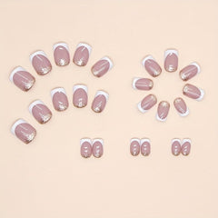 24pcs Glossy French Tip Press On Nails with Glitter Sequin