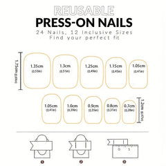 24pcs Glossy French Tip Press On Nails with Glitter Sequin