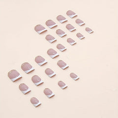 24pcs Glossy French Tip Press On Nails with Glitter Sequin