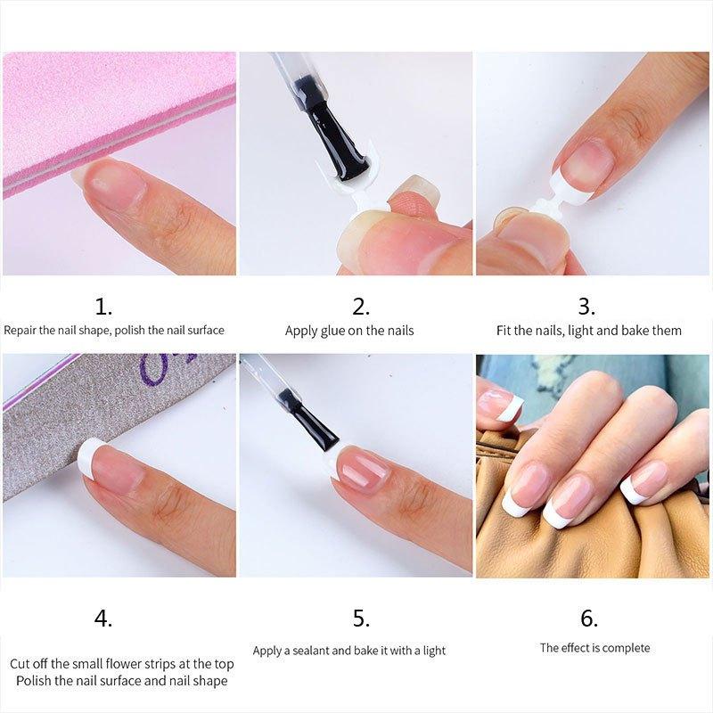French Short Style Acrylic False Nail Art Tips Sticker Extension Tool