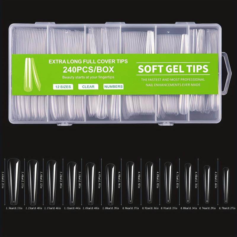 Acrylic False Nails Long Coffin C Curved Stiletto Full Cover 240Pcs Box