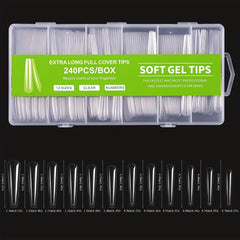 Acrylic False Nails Long Coffin C Curved Stiletto Full Cover 240Pcs Box