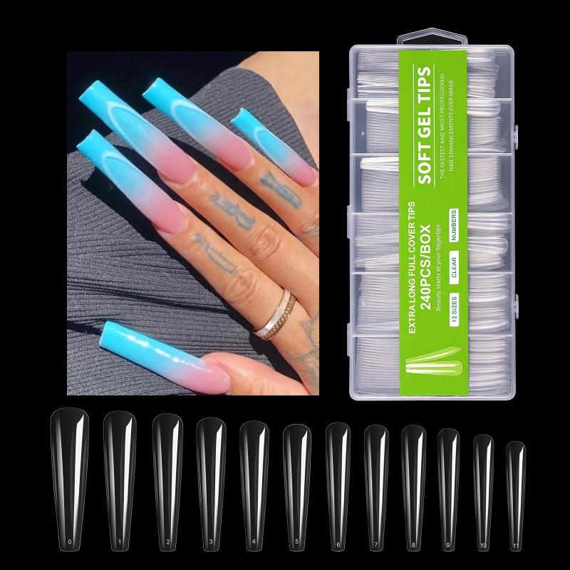 Acrylic False Nails Long Coffin C Curved Stiletto Full Cover 240Pcs Box