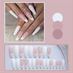 24 pcs Glossy French Edges False Nails with 3D Decor