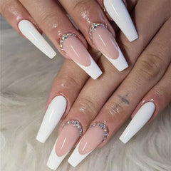 24 pcs Glossy French Edges False Nails with 3D Decor