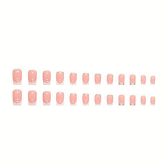 Glittery Pink French Tip Press On Nails for Women & Girls