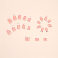 Glittery Pink French Tip Press On Nails for Women & Girls