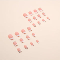 Glittery Pink French Tip Press On Nails for Women & Girls