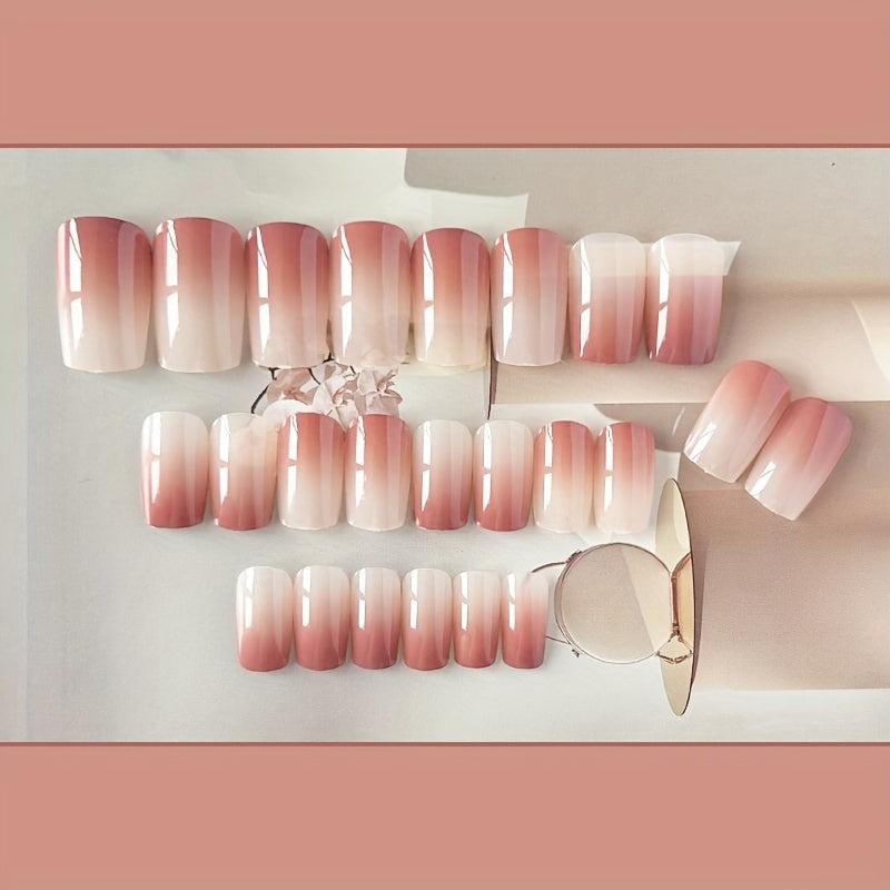 Pink Coffin Press On Nails Glossy Medium Full Cover False Nails