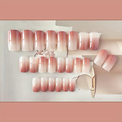 Pink Coffin Press On Nails Glossy Medium Full Cover False Nails