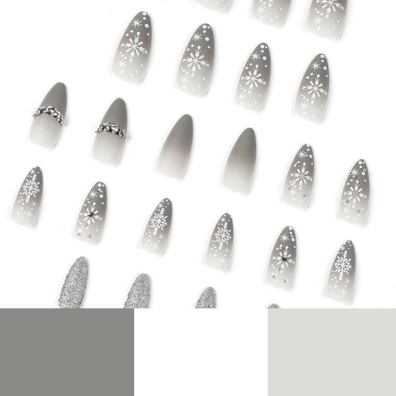24pcs Christmas Snowflake Diamond Glitter Press On False Nails