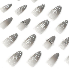 24pcs Christmas Snowflake Diamond Glitter Press On False Nails