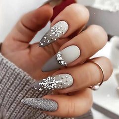 24pcs Christmas Snowflake Diamond Glitter Press On False Nails