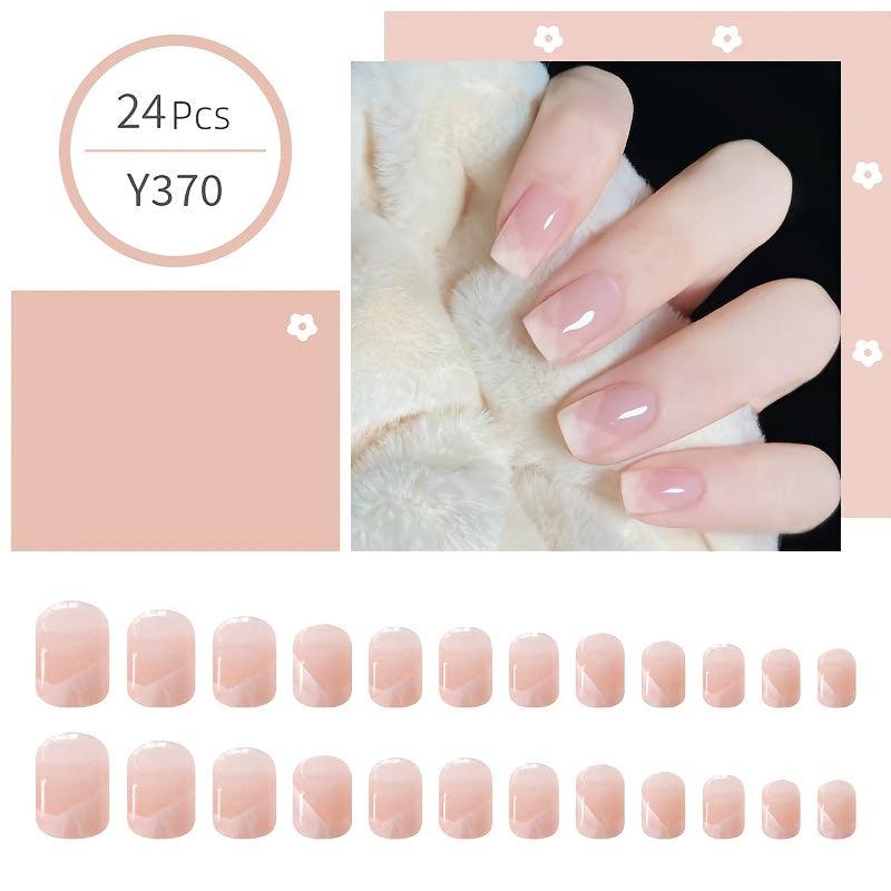 24 pcs Pink French Tip Press On Nails Short Acrylic False Nails