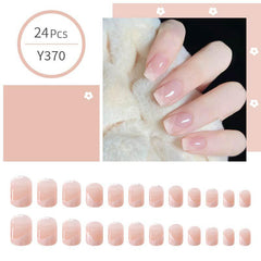 24 pcs Pink French Tip Press On Nails Short Acrylic False Nails