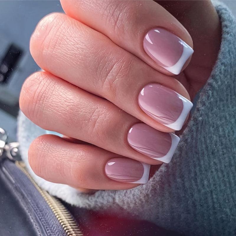 Glossy Square Pink Press On Nails with Tip Long Lasting