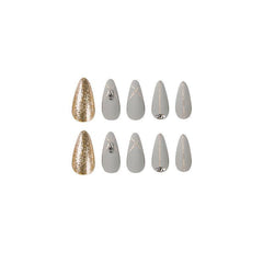 24pcs Matte Grey Glitter Press On Nails with Rhinestone Designs