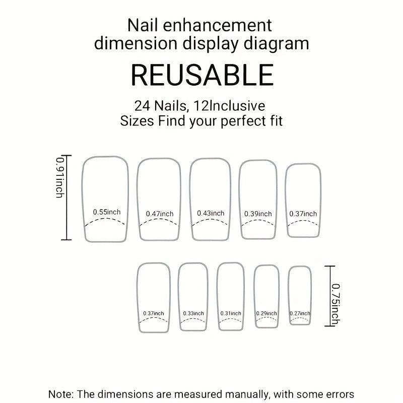 24pcs Matte Grey Glitter Press On Nails with Rhinestone Designs