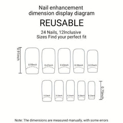 24pcs Matte Grey Glitter Press On Nails with Rhinestone Designs