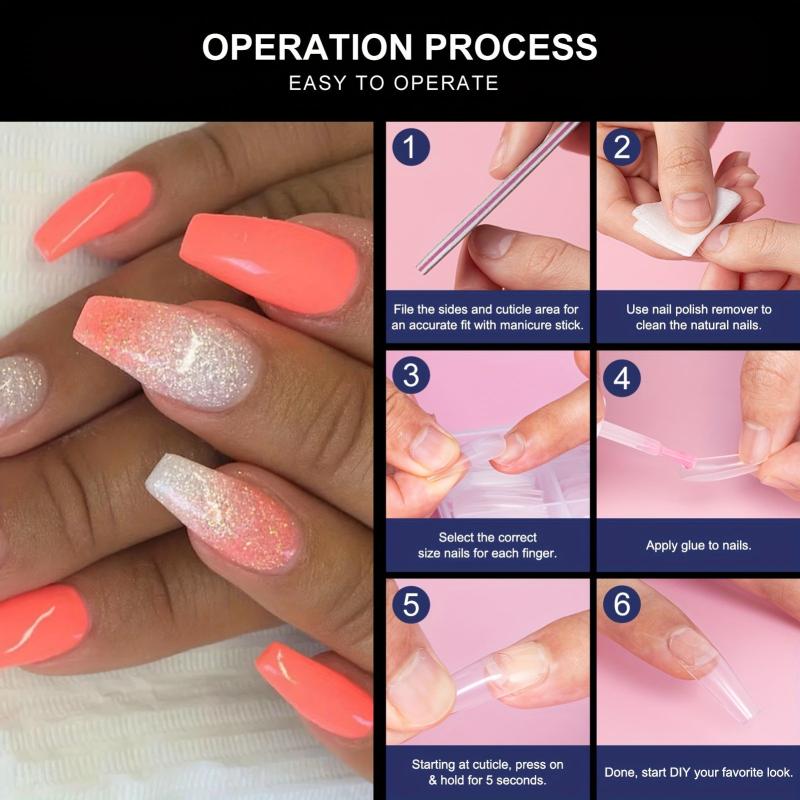 480Pcs Ballet Short Coffin Nail Tips Clear w/ Storage Box