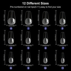 480Pcs Ballet Short Coffin Nail Tips Clear w/ Storage Box