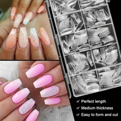 480Pcs Ballet Short Coffin Nail Tips Clear w/ Storage Box
