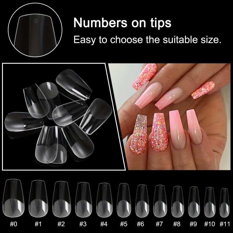 480Pcs Ballet Short Coffin Nail Tips Clear w/ Storage Box