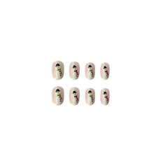 Snowman False Nails Short Nude Pink Glossy Set