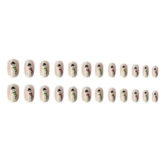 Snowman False Nails Short Nude Pink Glossy Set