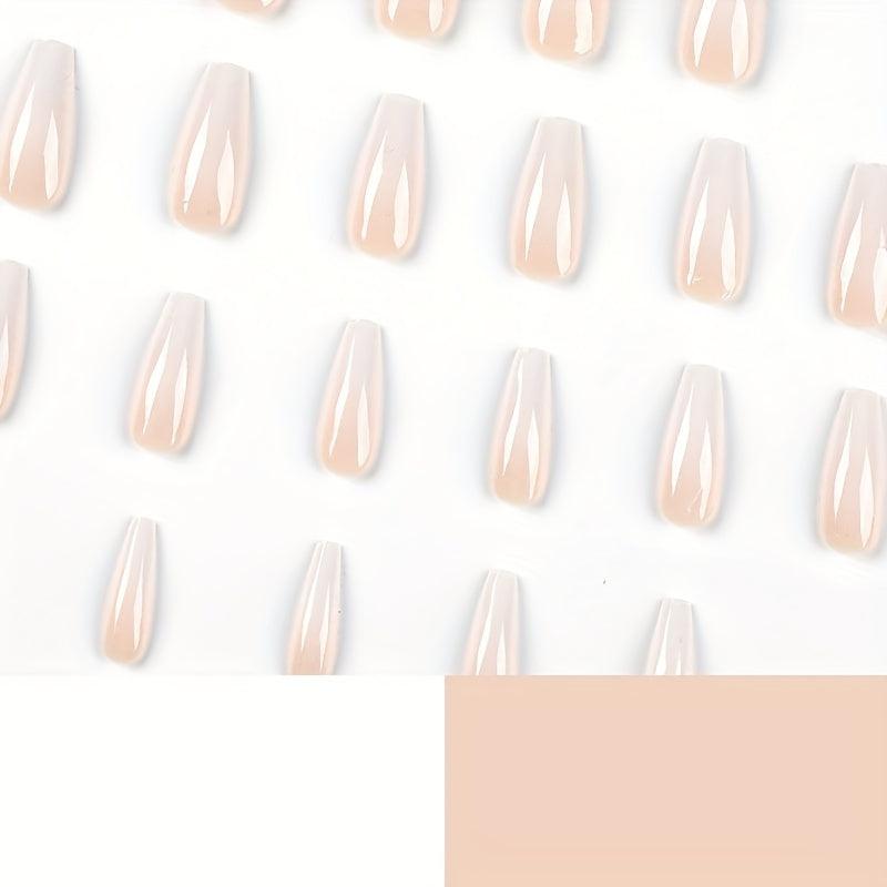 24pcs Nude Gradient Press On Nails Glossy Full Cover Long Ballerina False Nails