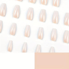 24pcs Nude Gradient Press On Nails Glossy Full Cover Long Ballerina False Nails