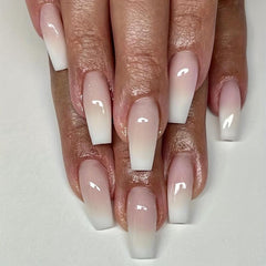 24pcs Nude Gradient Press On Nails Glossy Full Cover Long Ballerina False Nails