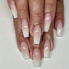 24pcs Nude Gradient Press On Nails Glossy Full Cover Long Ballerina False Nails