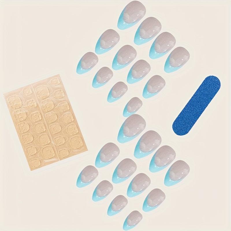 24 pcs Cloud Almond Shape Press On Nails Stick On False Nails for Women