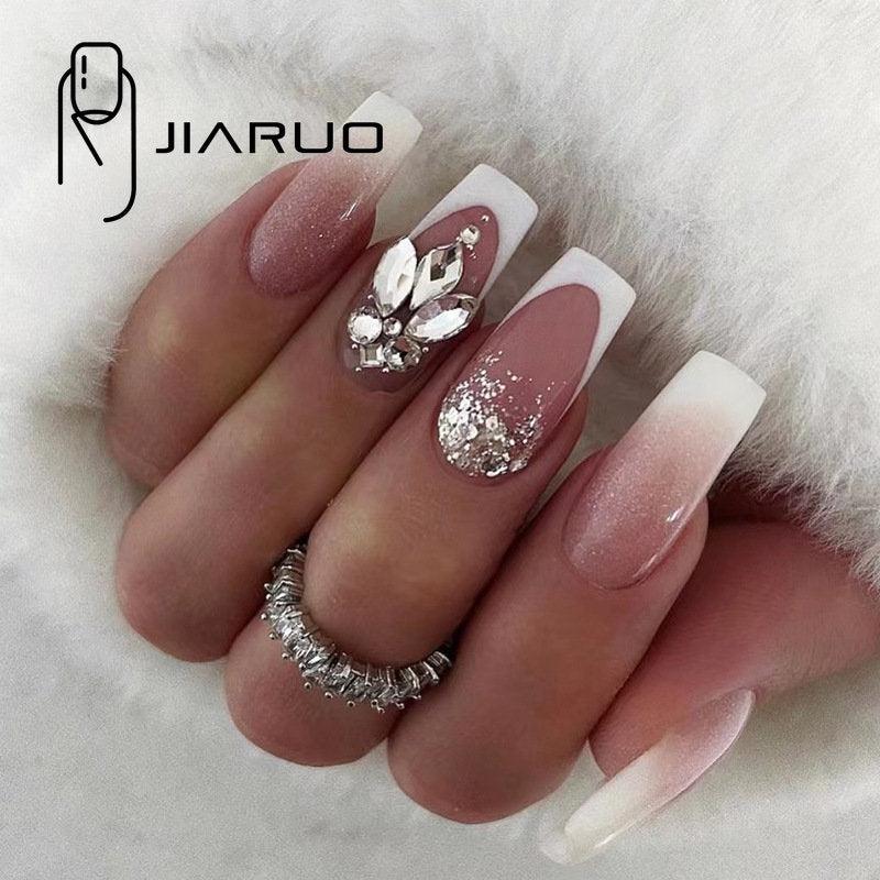 Y2K JIARUO 24pcs Press On Nail False Nails Half Moon Edge Nail Enhancement